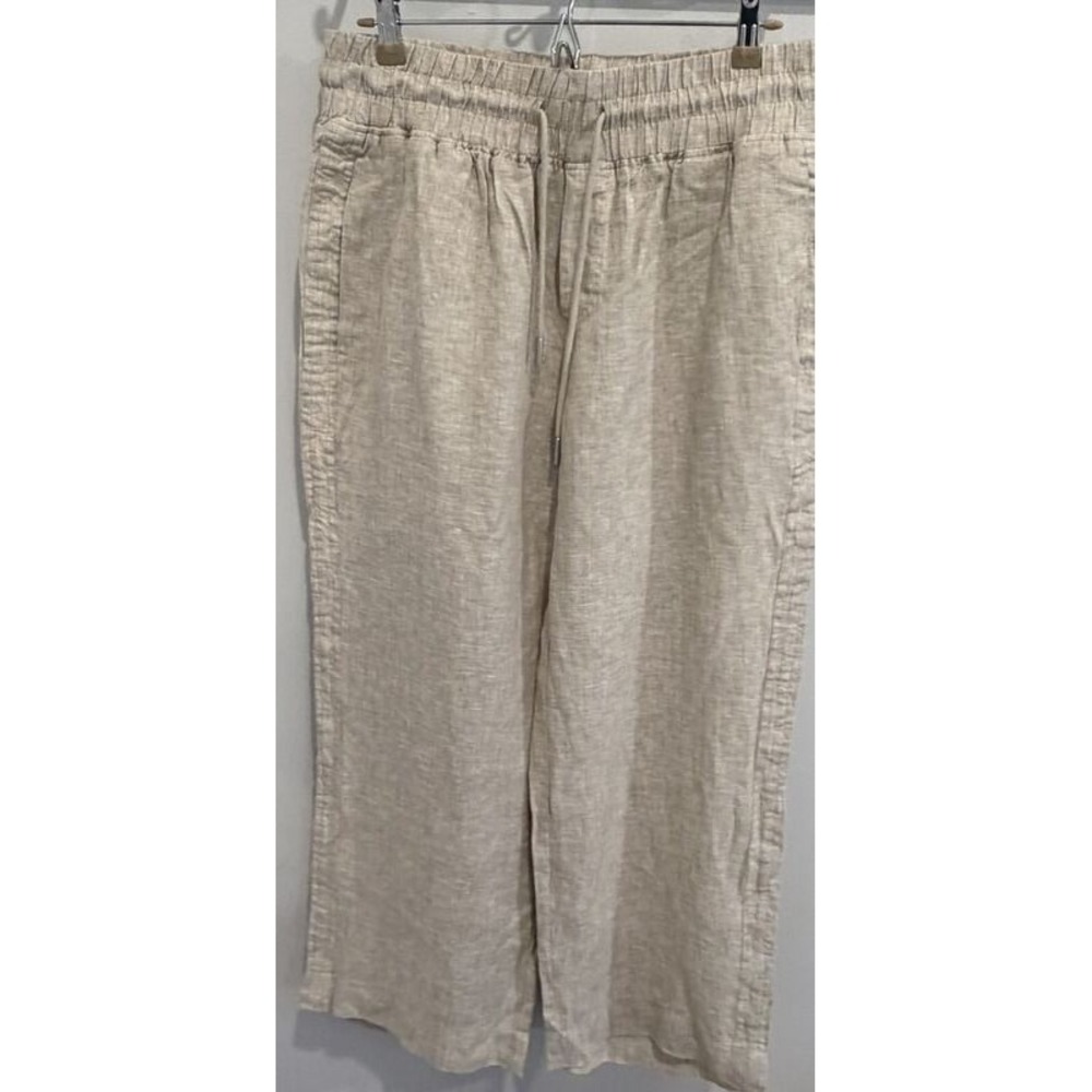 Quince 100% Linen European Wide Leg Pants Pull On Flax Tan New Size L